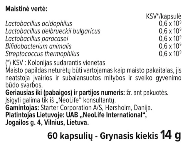 Acidophilus Plus, gerosios bakterijos, maistinė vertė